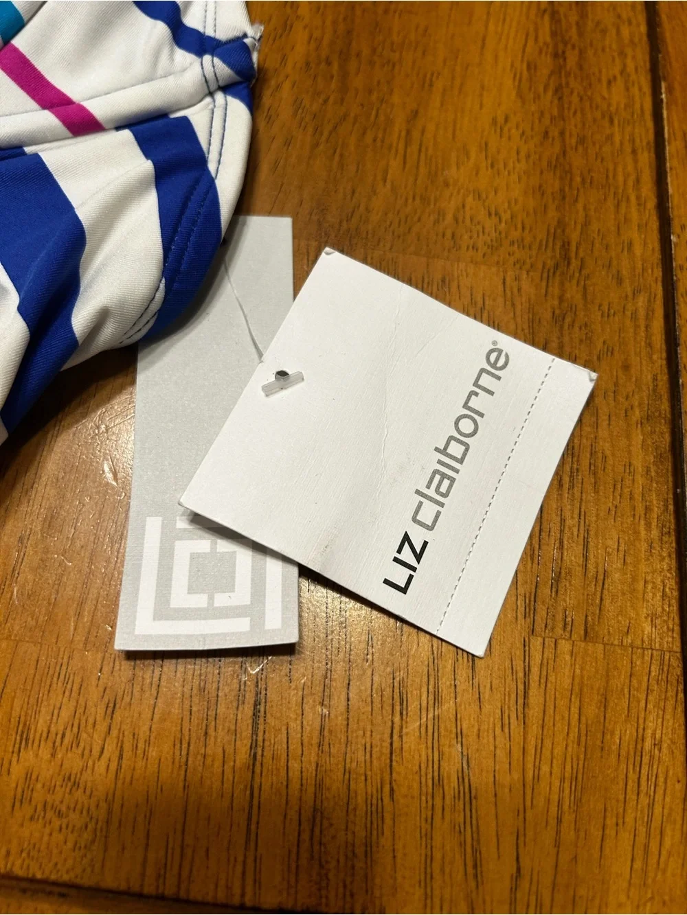 Liz Claiborne Blue and White Striped Halter Bikini Top One-Piece